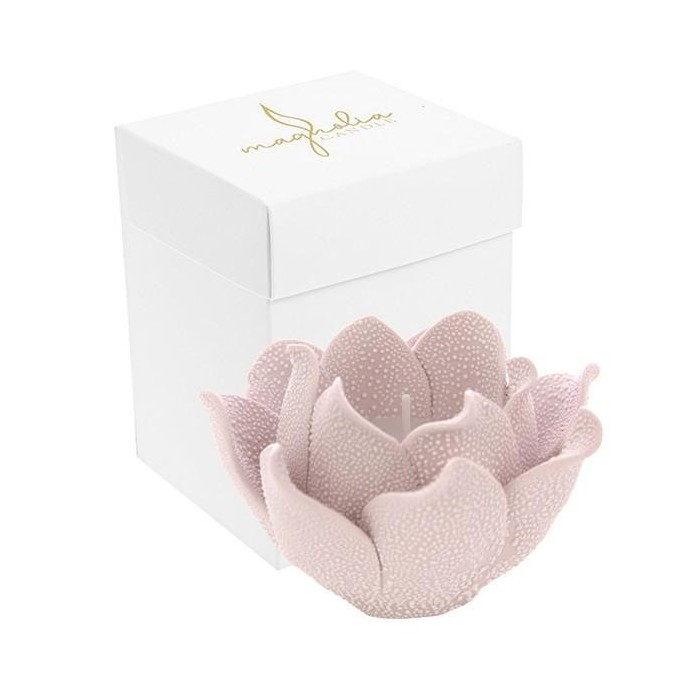 CANDELA MAGNOLIA ROSA GOCCE DI RUGIADA PORCELLANA 10X6.5 BOX